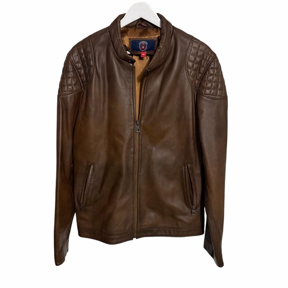 🔥 #Leather #Chestnut #Biker #MottoJacket #Diamond #Chic #CoolVibes